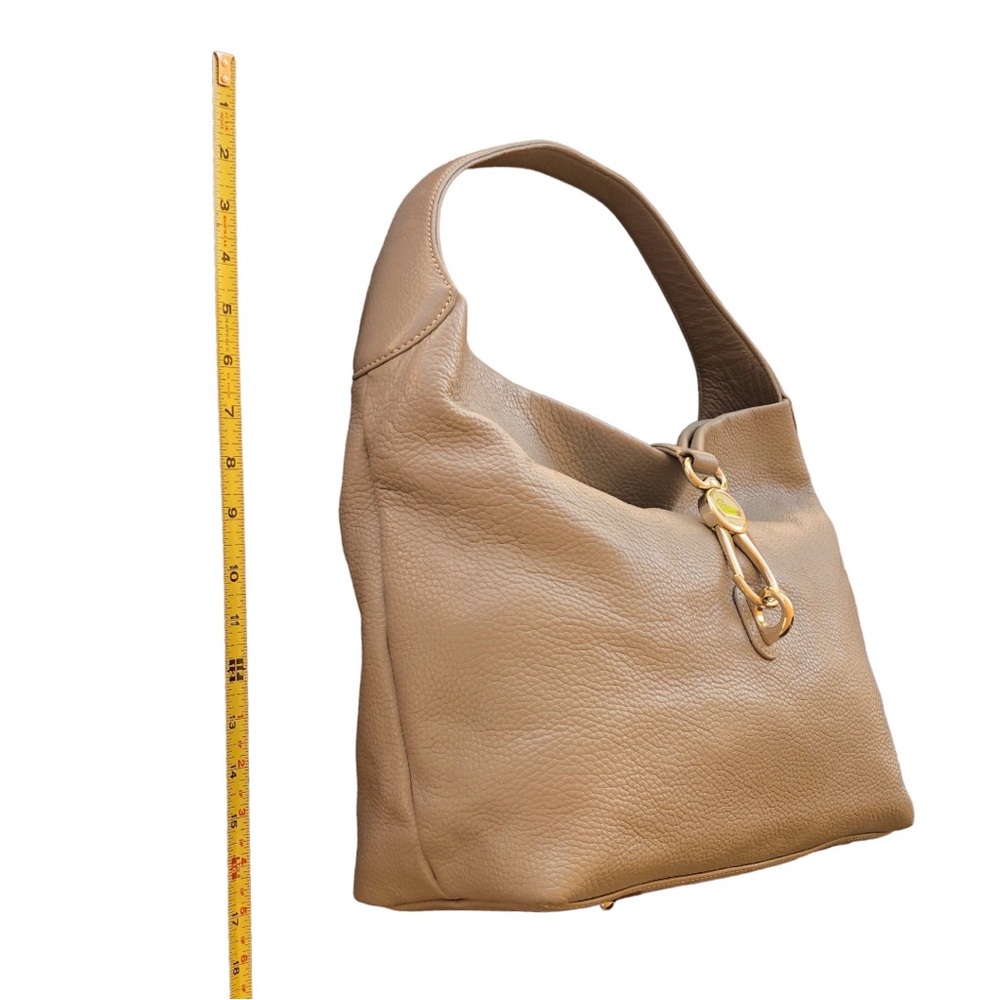Dooney & Bourke Belvedere Pebble Leather Logo Lock Shoulder Bag Soft Gray - Picture 12 of 16